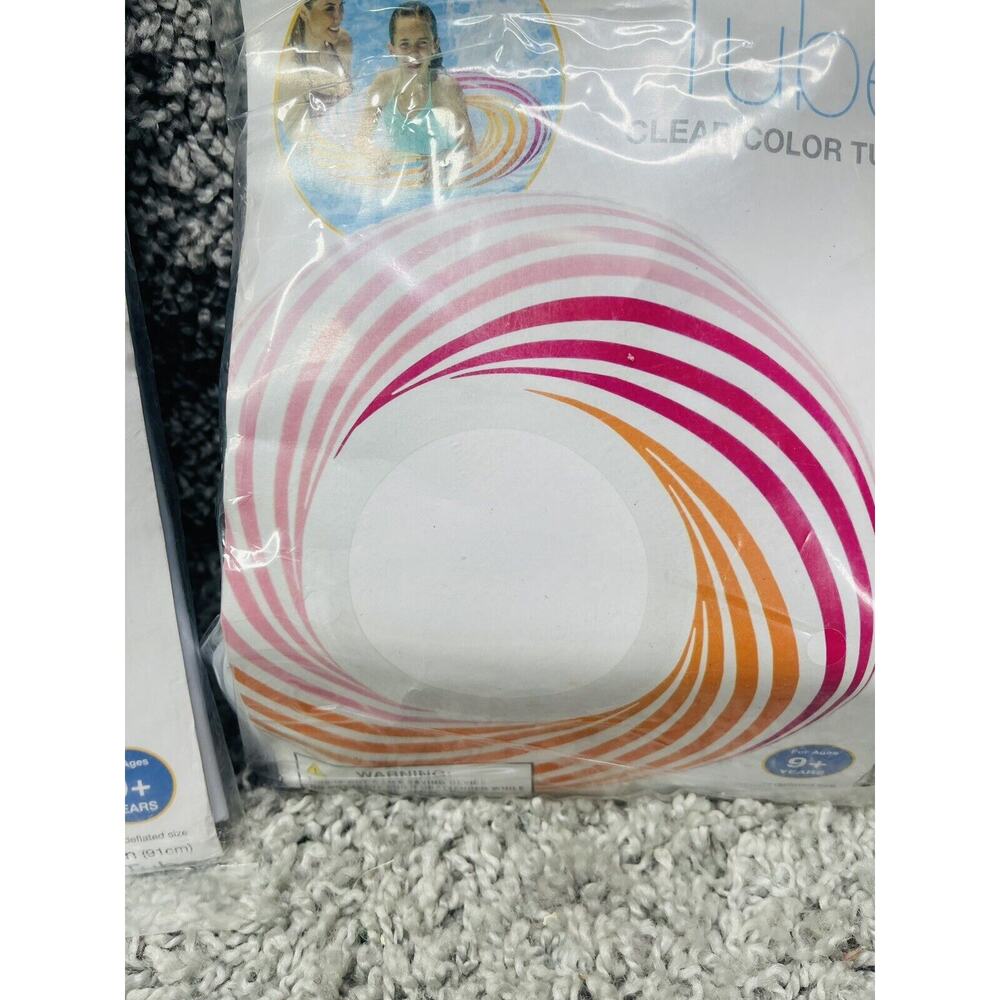 Intex Pool Tube Lot of 2 Clear Color Blue Orange Pink White 36 inch Swimming - Picture 3 of 8